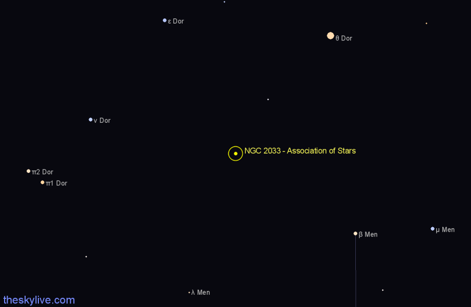 Finder chart NGC 2033 - Association of Stars in Dorado star