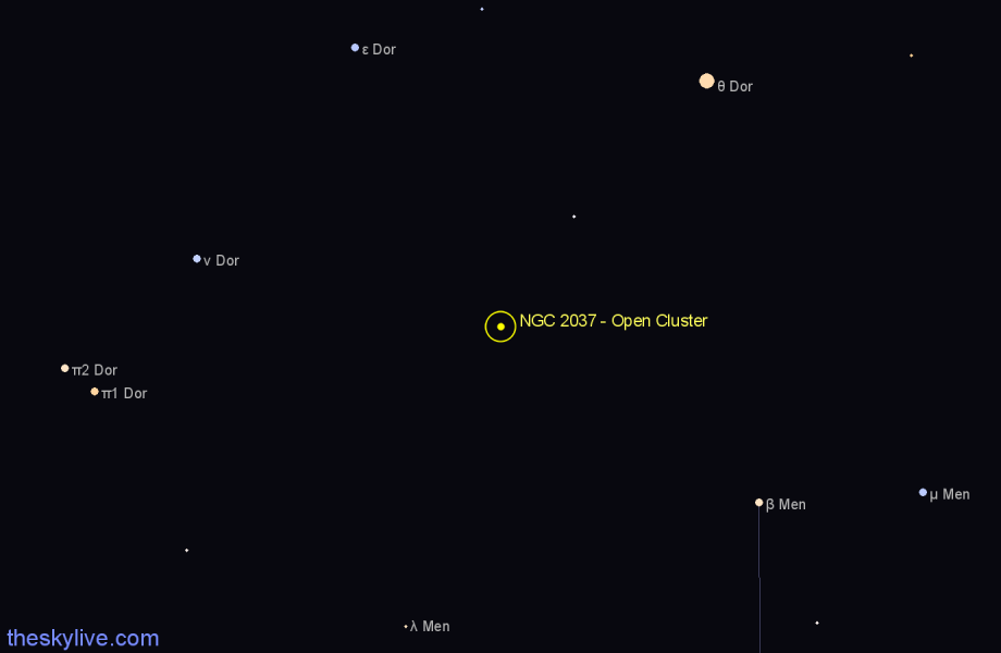 Finder chart NGC 2037 - Open Cluster in Dorado star