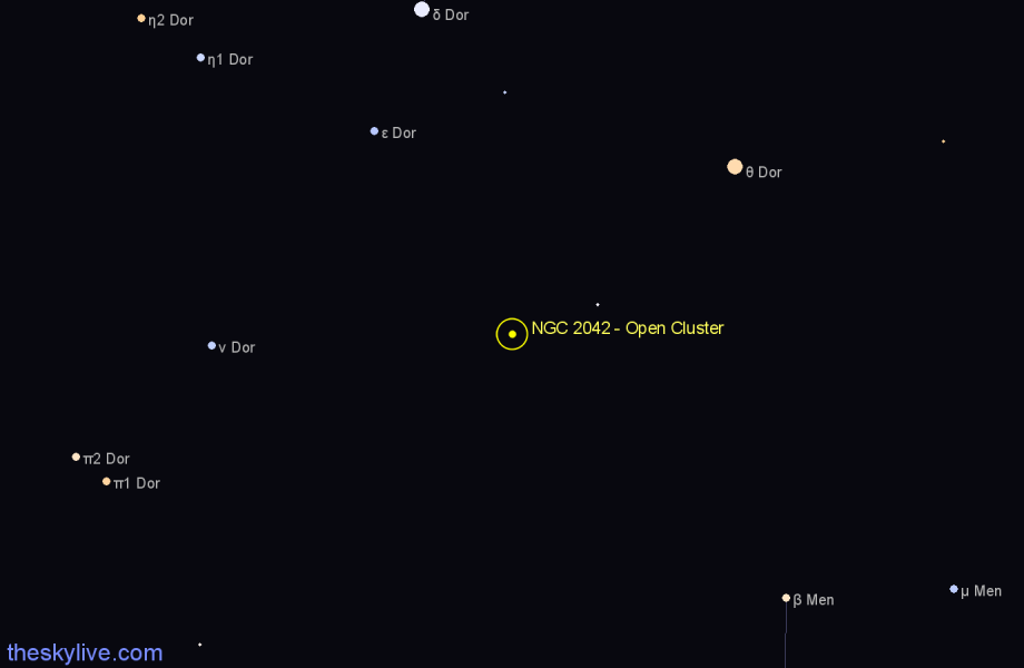 Finder chart NGC 2042 - Open Cluster in Dorado star