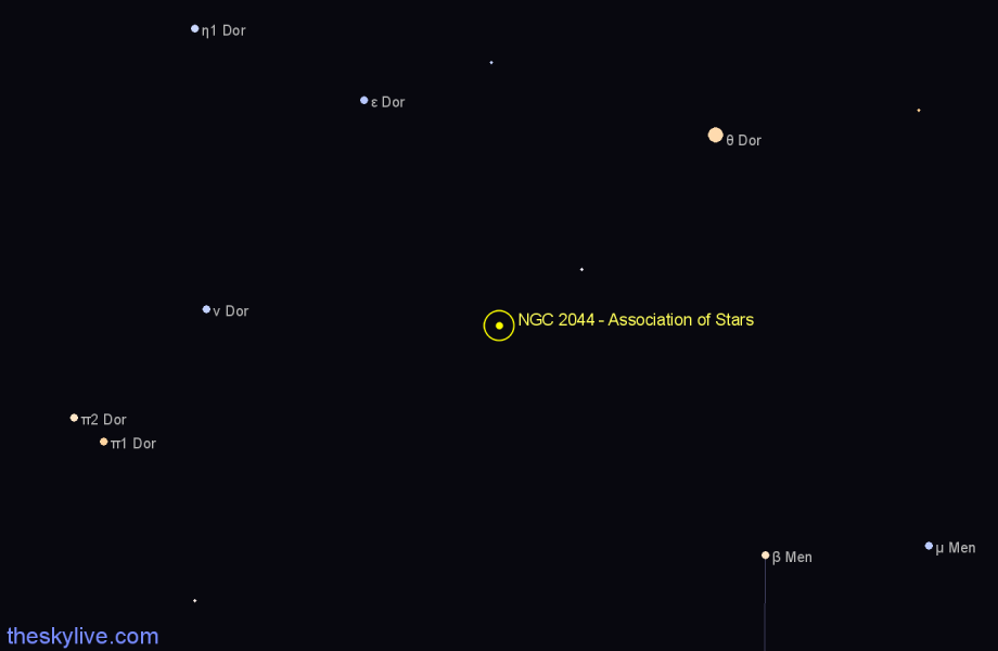 Finder chart NGC 2044 - Association of Stars in Dorado star