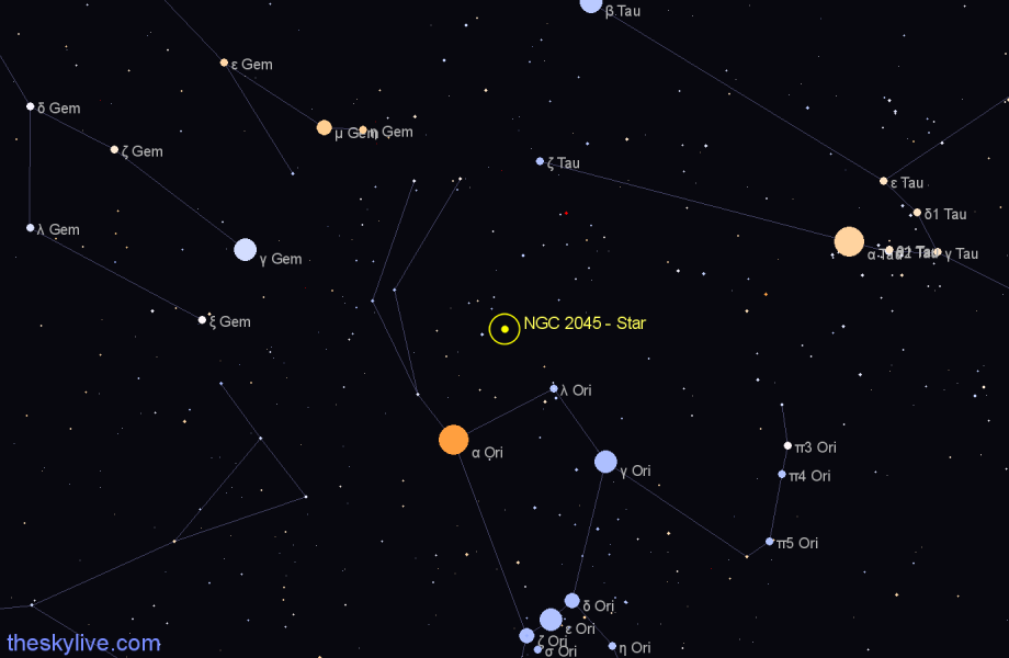 Finder chart NGC 2045 - Star in Taurus star