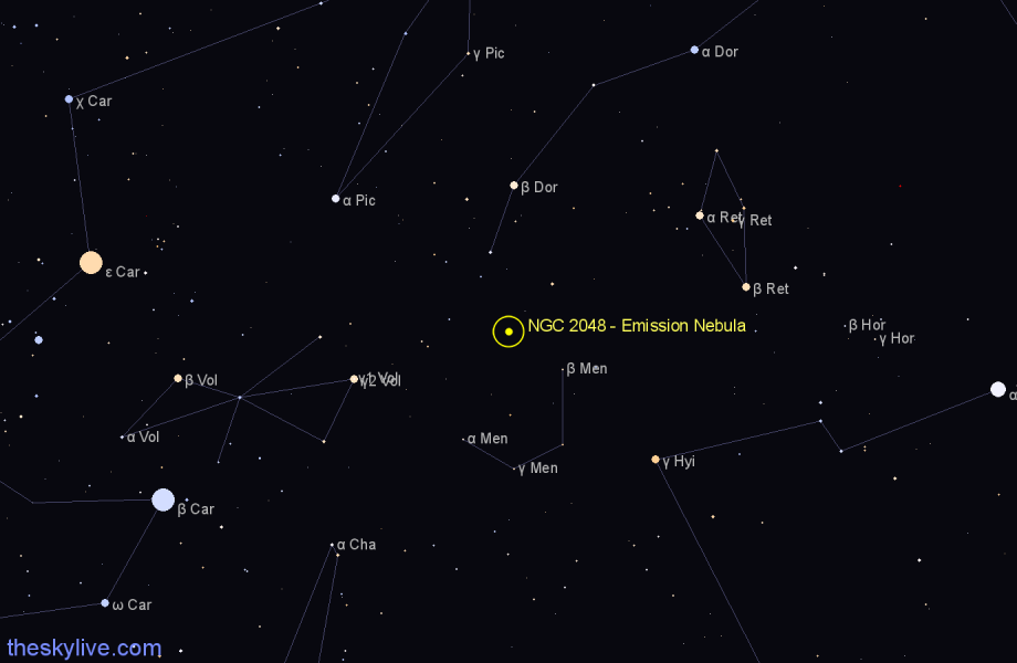 Finder chart NGC 2048 - Emission Nebula in Dorado star