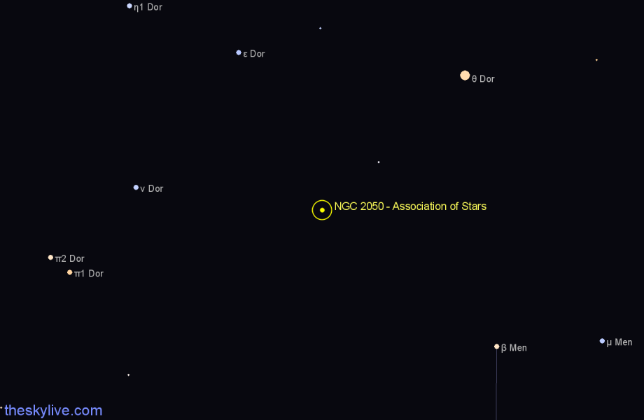 Finder chart NGC 2050 - Association of Stars in Dorado star