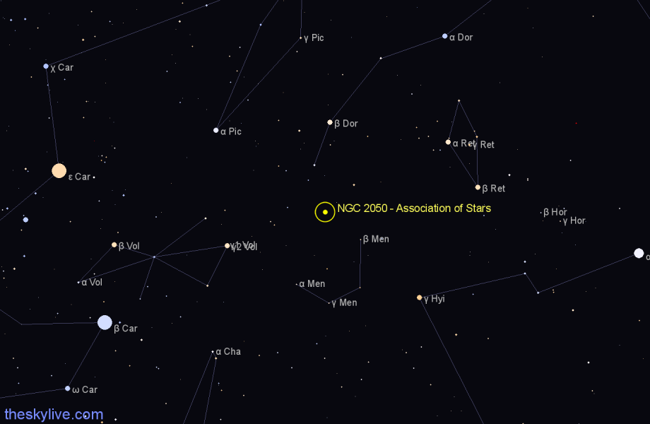 Finder chart NGC 2050 - Association of Stars in Dorado star