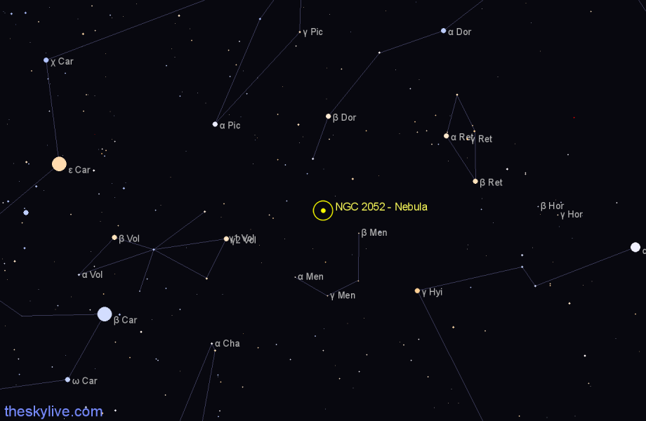 Finder chart NGC 2052 - Nebula in Dorado star