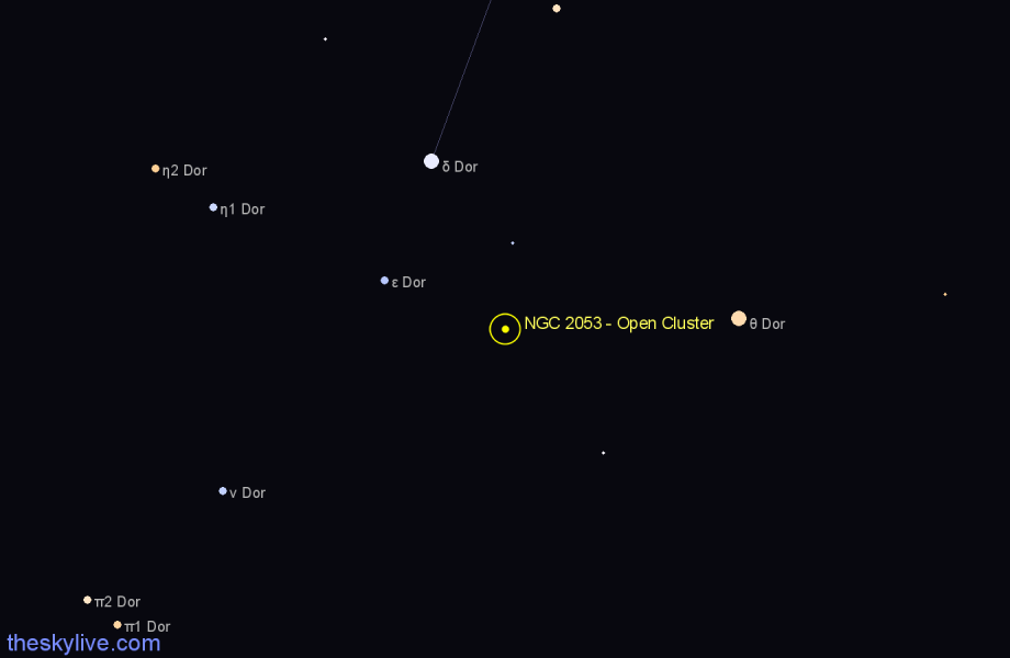 Finder chart NGC 2053 - Open Cluster in Dorado star