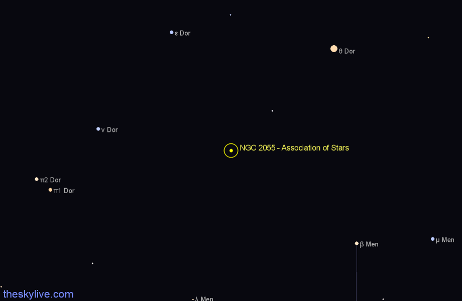 Finder chart NGC 2055 - Association of Stars in Dorado star