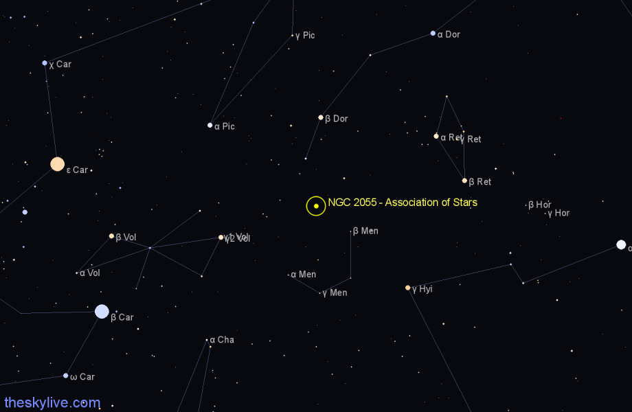 Finder chart NGC 2055 - Association of Stars in Dorado star