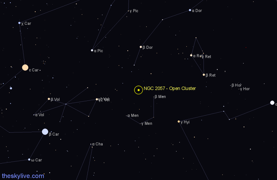 Finder chart NGC 2057 - Open Cluster in Mensa star