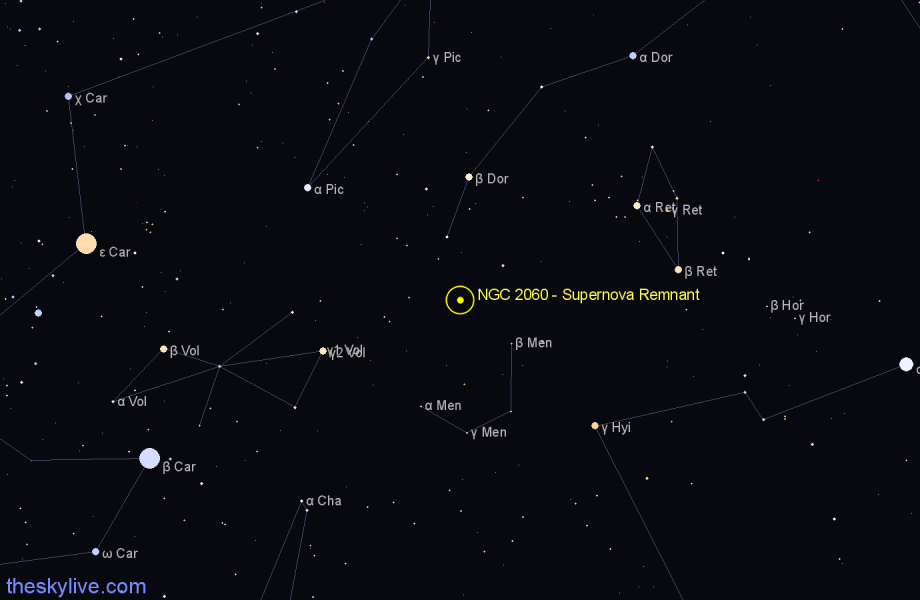 Finder chart NGC 2060 - Supernova Remnant in Dorado star