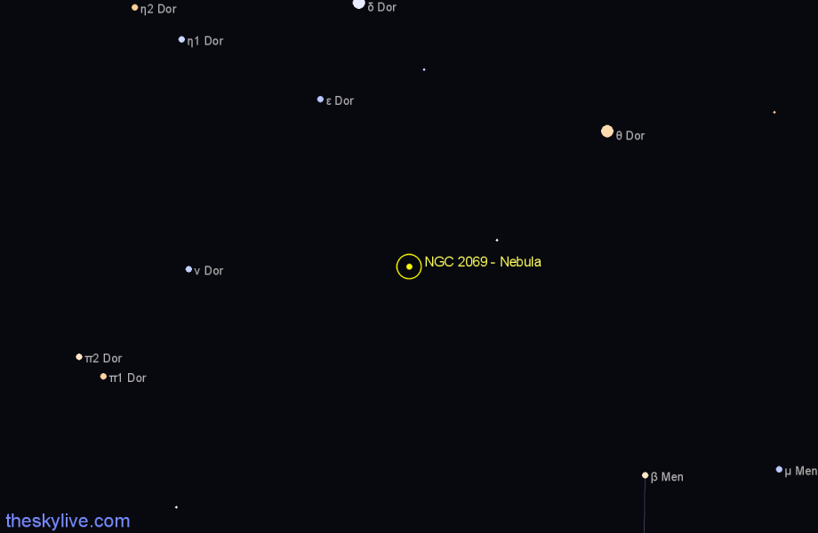 Finder chart NGC 2069 - Nebula in Dorado star
