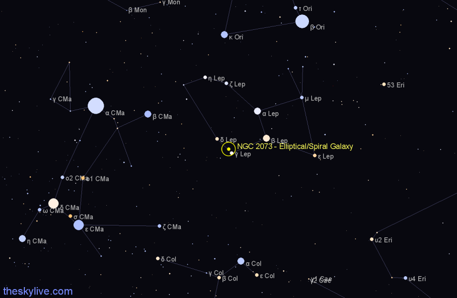 Finder chart NGC 2073 - Elliptical/Spiral Galaxy in Lepus star