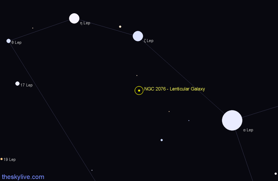 Finder chart NGC 2076 - Lenticular Galaxy in Lepus star