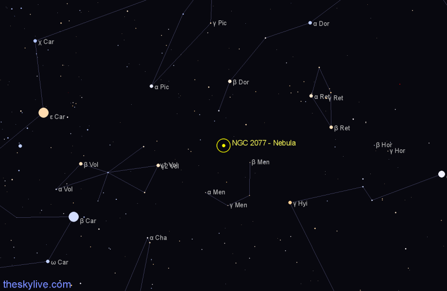 Finder chart NGC 2077 - Nebula in Dorado star
