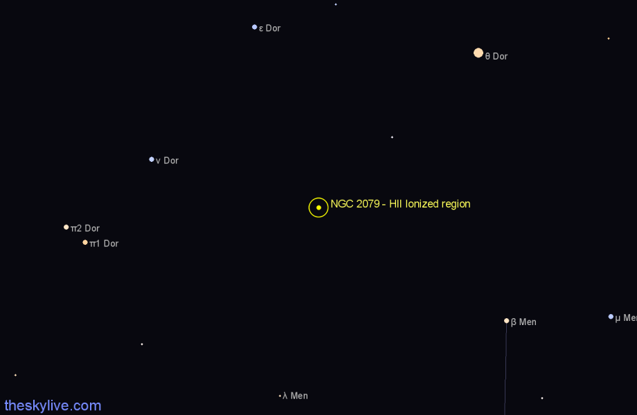 Finder chart NGC 2079 - HII Ionized region in Dorado star