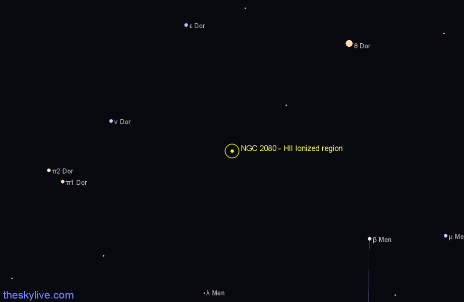 Finder chart NGC 2080 - HII Ionized region in Dorado star