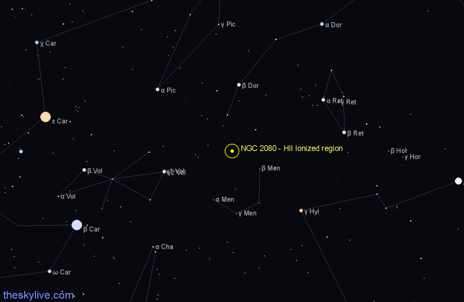 Finder chart NGC 2080 - HII Ionized region in Dorado star