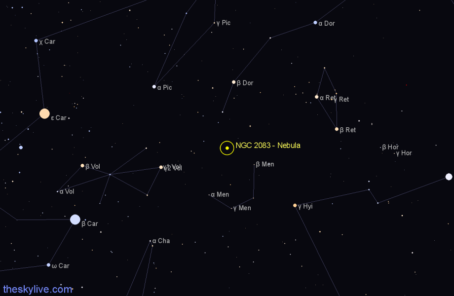 Finder chart NGC 2083 - Nebula in Dorado star
