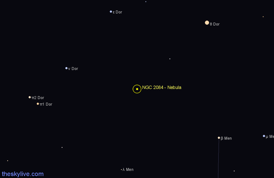 Finder chart NGC 2084 - Nebula in Dorado star