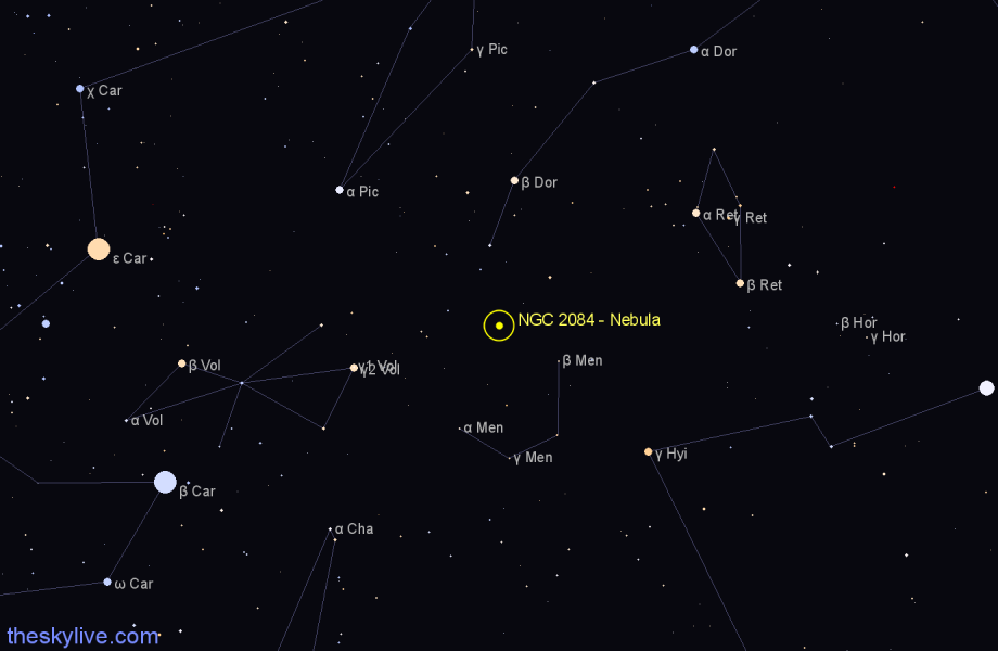 Finder chart NGC 2084 - Nebula in Dorado star
