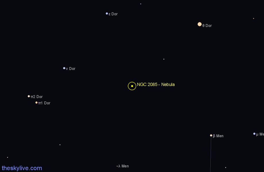 Finder chart NGC 2085 - Nebula in Dorado star