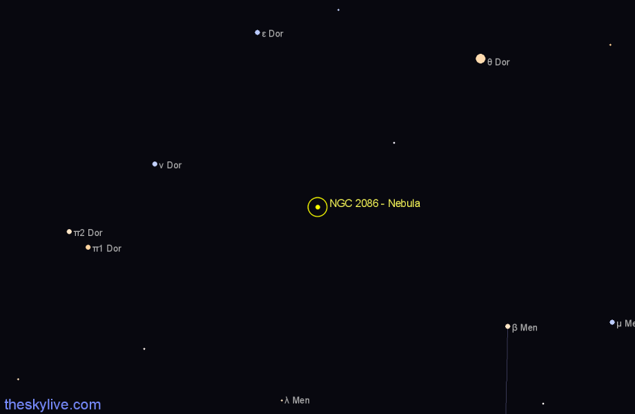 Finder chart NGC 2086 - Nebula in Dorado star