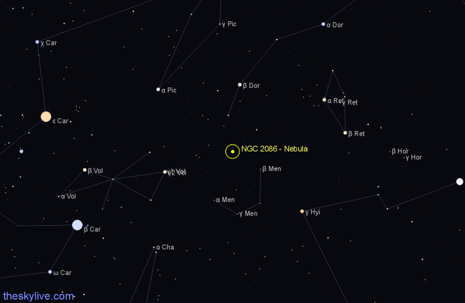 Finder chart NGC 2086 - Nebula in Dorado star