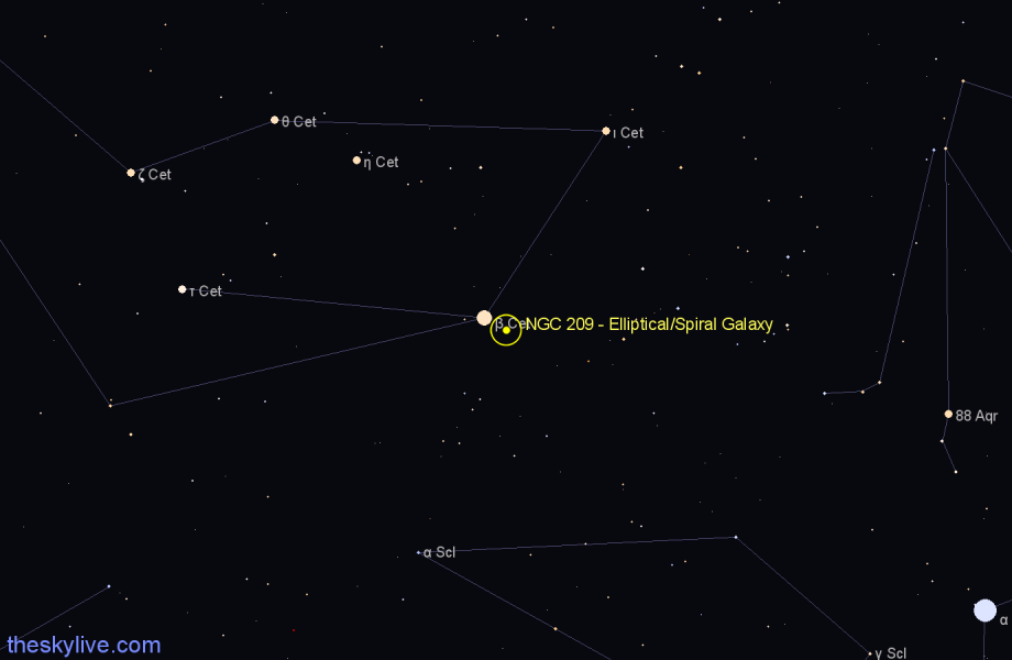 Finder chart NGC 209 - Elliptical/Spiral Galaxy in Cetus star