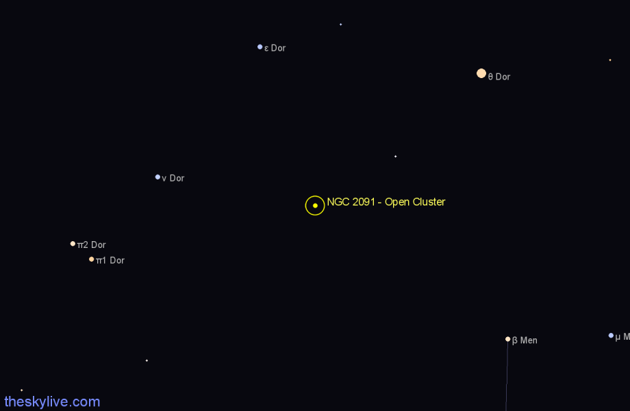 Finder chart NGC 2091 - Open Cluster in Dorado star