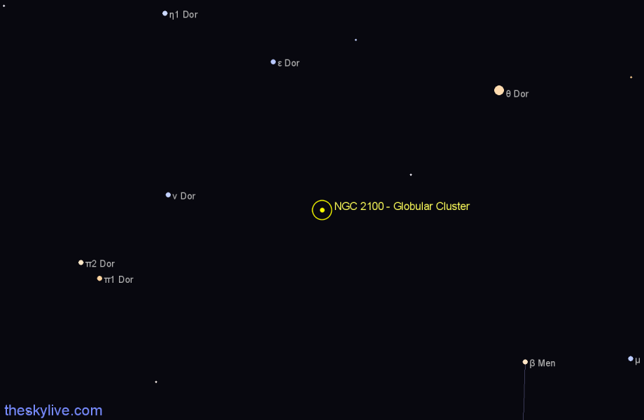 Finder chart NGC 2100 - Globular Cluster in Dorado star