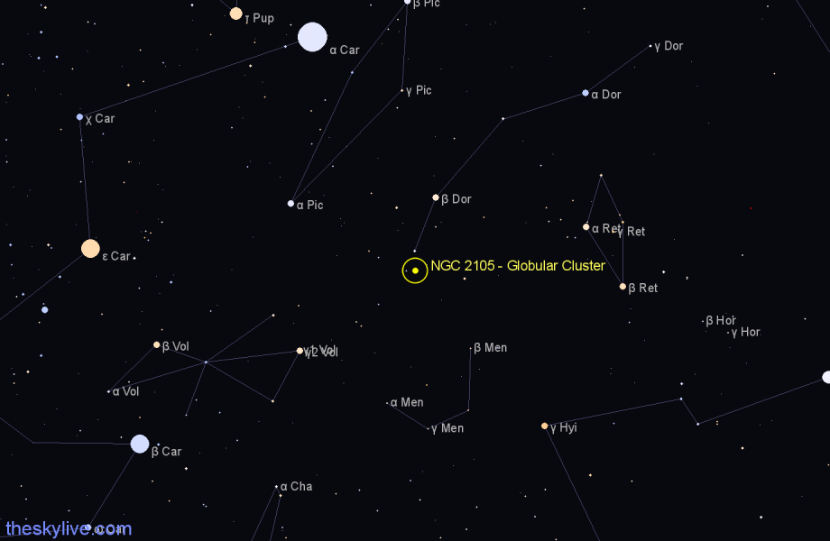 Finder chart NGC 2105 - Globular Cluster in Dorado star