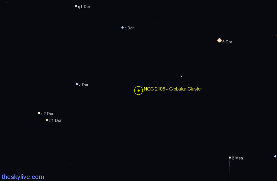 Finder chart NGC 2108 - Globular Cluster in Dorado star