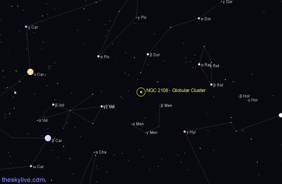 Finder chart NGC 2108 - Globular Cluster in Dorado star