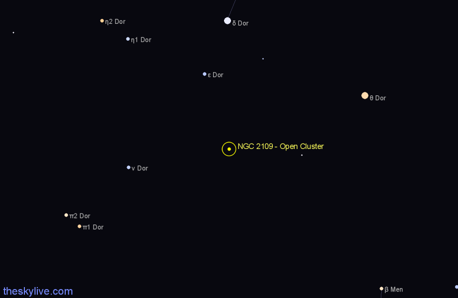 Finder chart NGC 2109 - Open Cluster in Dorado star