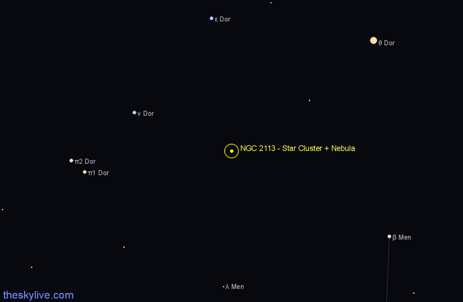 Finder chart NGC 2113 - Star Cluster + Nebula in Dorado star