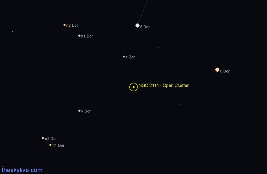 Finder chart NGC 2114 - Open Cluster in Dorado star