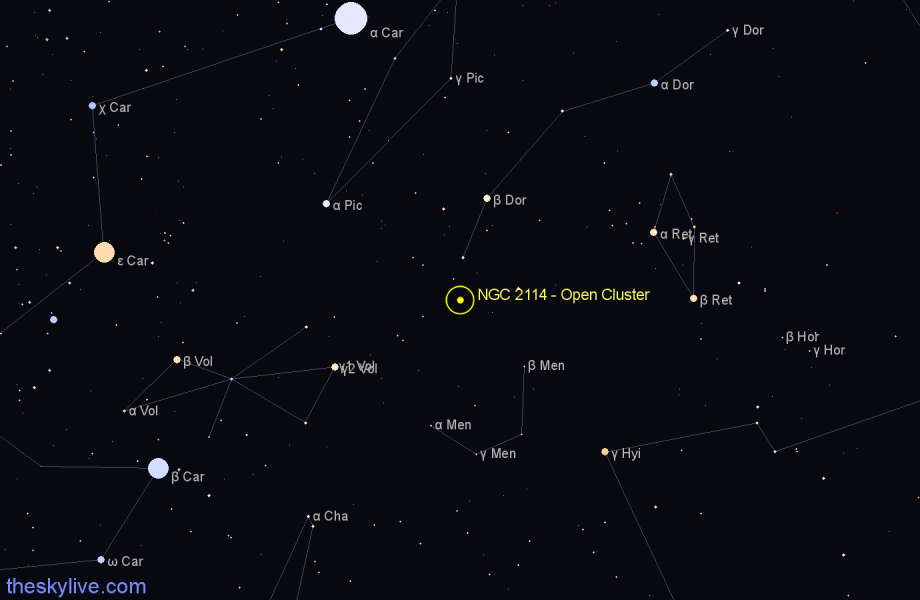 Finder chart NGC 2114 - Open Cluster in Dorado star