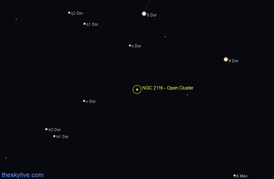 Finder chart NGC 2116 - Open Cluster in Dorado star