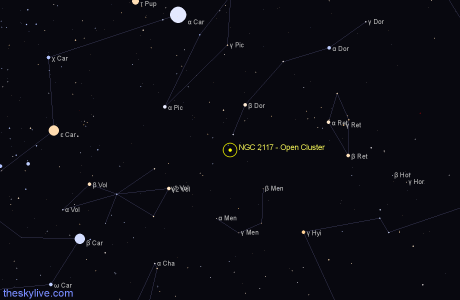 Finder chart NGC 2117 - Open Cluster in Dorado star