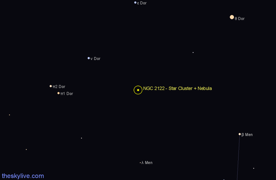 Finder chart NGC 2122 - Star Cluster + Nebula in Mensa star