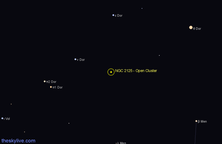 Finder chart NGC 2125 - Open Cluster in Dorado star
