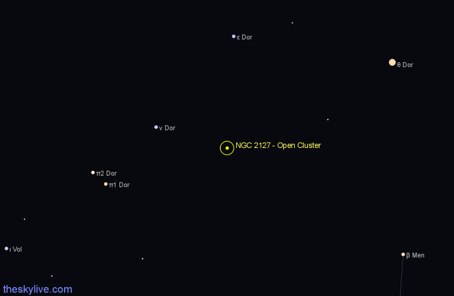 Finder chart NGC 2127 - Open Cluster in Dorado star