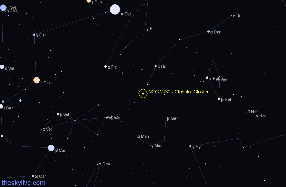 Finder chart NGC 2130 - Globular Cluster in Dorado star