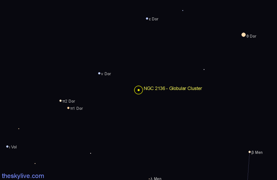 Finder chart NGC 2136 - Globular Cluster in Dorado star