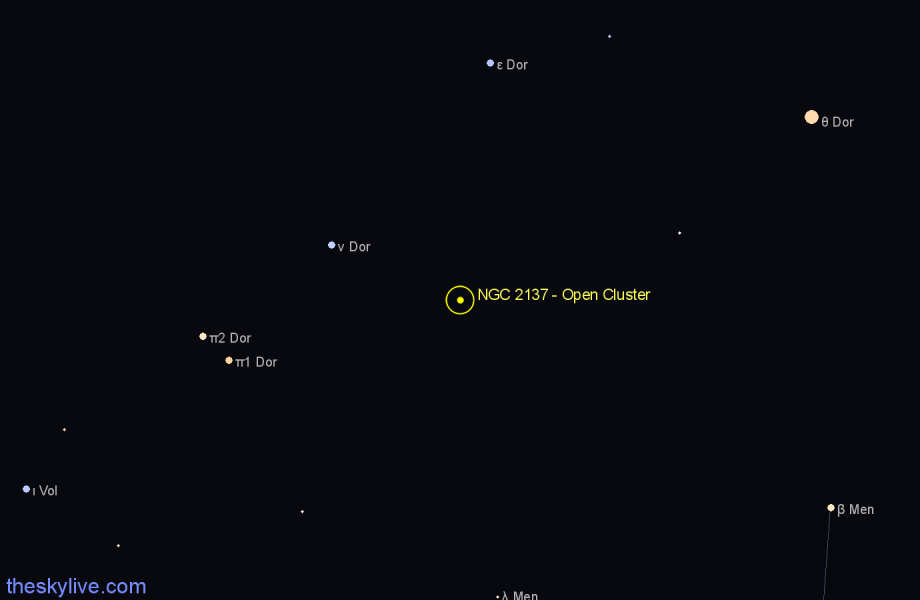 Finder chart NGC 2137 - Open Cluster in Dorado star