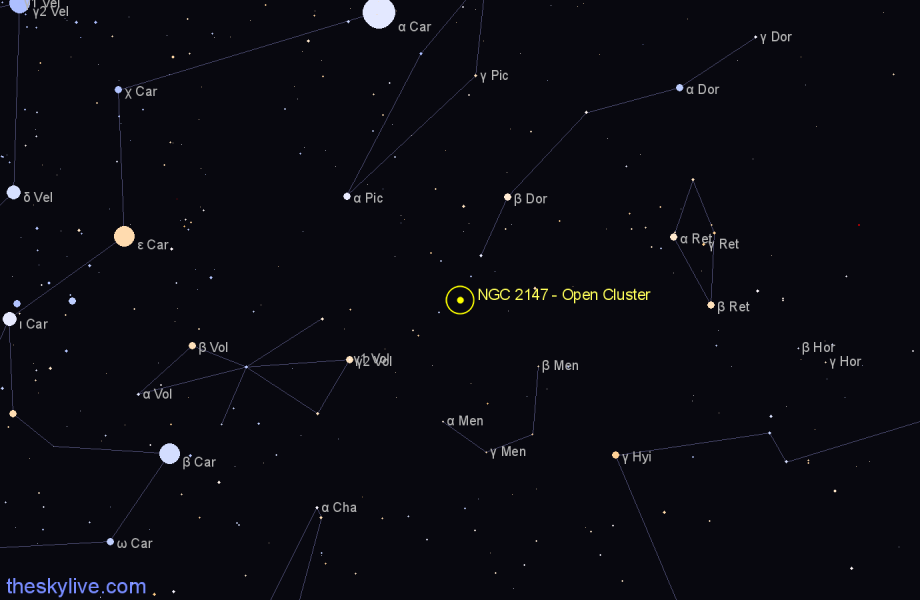 Finder chart NGC 2147 - Open Cluster in Dorado star