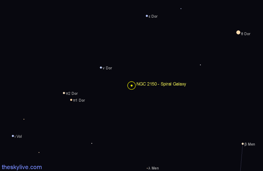 Finder chart NGC 2150 - Spiral Galaxy in Dorado star