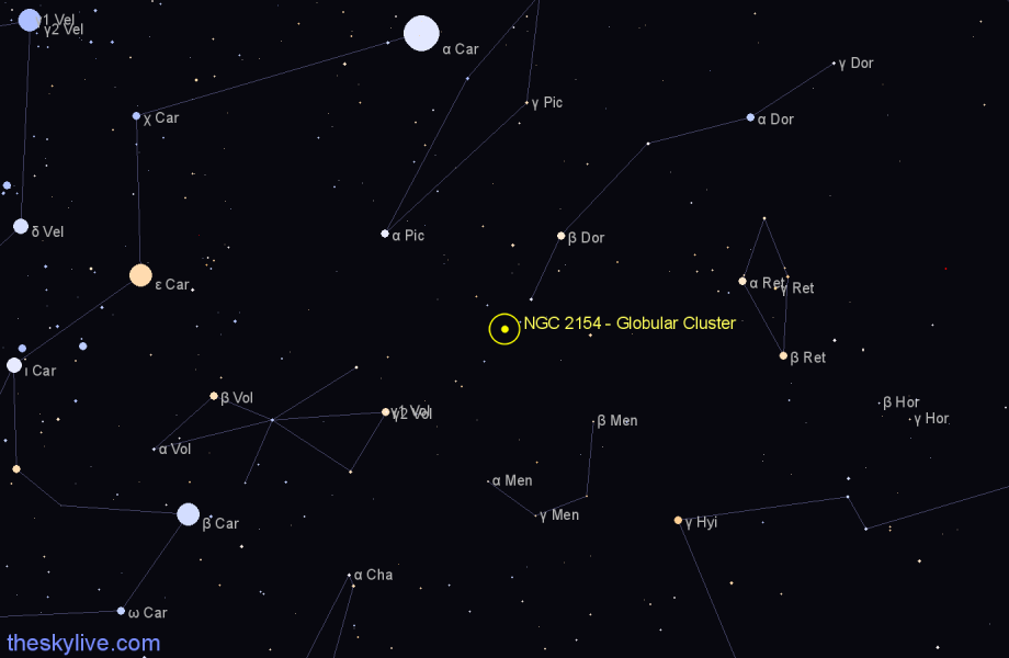 Finder chart NGC 2154 - Globular Cluster in Dorado star