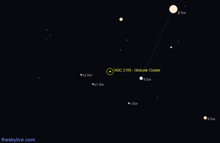 Finder chart NGC 2155 - Globular Cluster in Dorado star