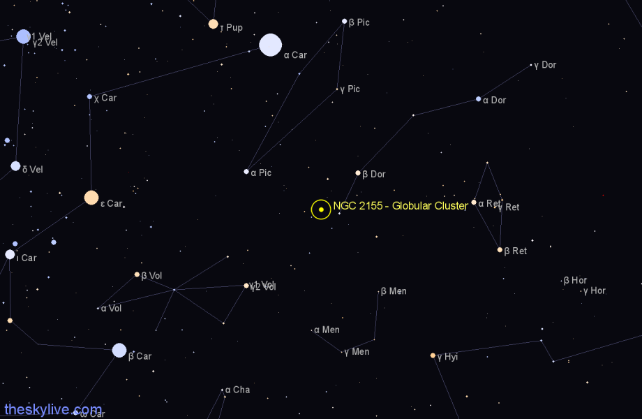 Finder chart NGC 2155 - Globular Cluster in Dorado star